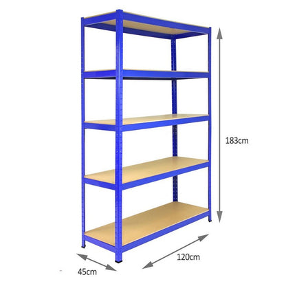 Raven Steel Shelving Units 180cm - Blue Heavy Duty Set of Five T-Rax 120cm by Raven