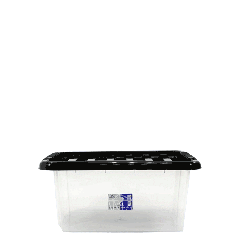 TML Plastic Storage Box 14 Litres - Clear & Black by TML