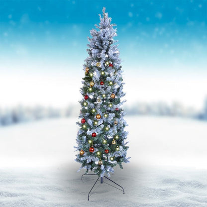 7 Foot Oncor Allegheny Slim Christmas Tree Artificial - White Frosted Green 700 Tips Primary Image