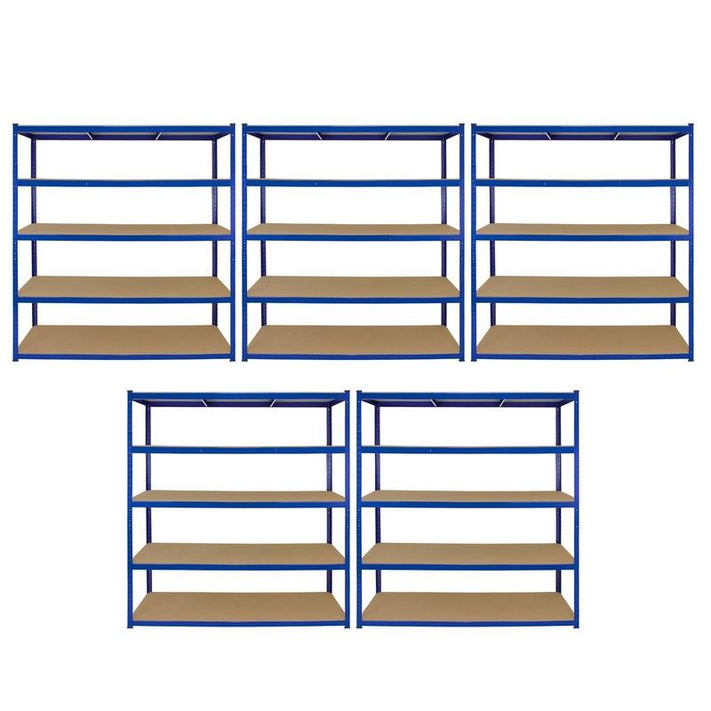 Raven Steel Shelving Units 180cm - Blue Heavy Duty Set Of Five Extra Wide T-Rax 160cm by Raven