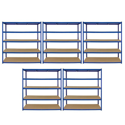 Raven Steel Shelving Units 180cm - Blue Heavy Duty Set Of Five Extra Wide T-Rax 160cm by Raven