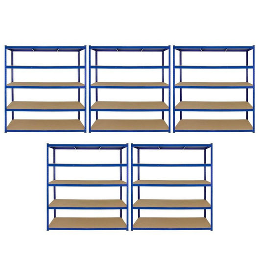 Raven Steel Shelving Units 180cm - Blue Heavy Duty Set Of Five Extra Wide T-Rax 160cm by Raven