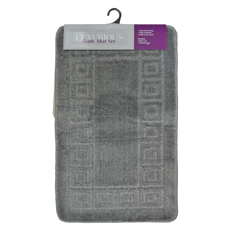 2 Piece Luxurious Bath Mat Set Dark Grey