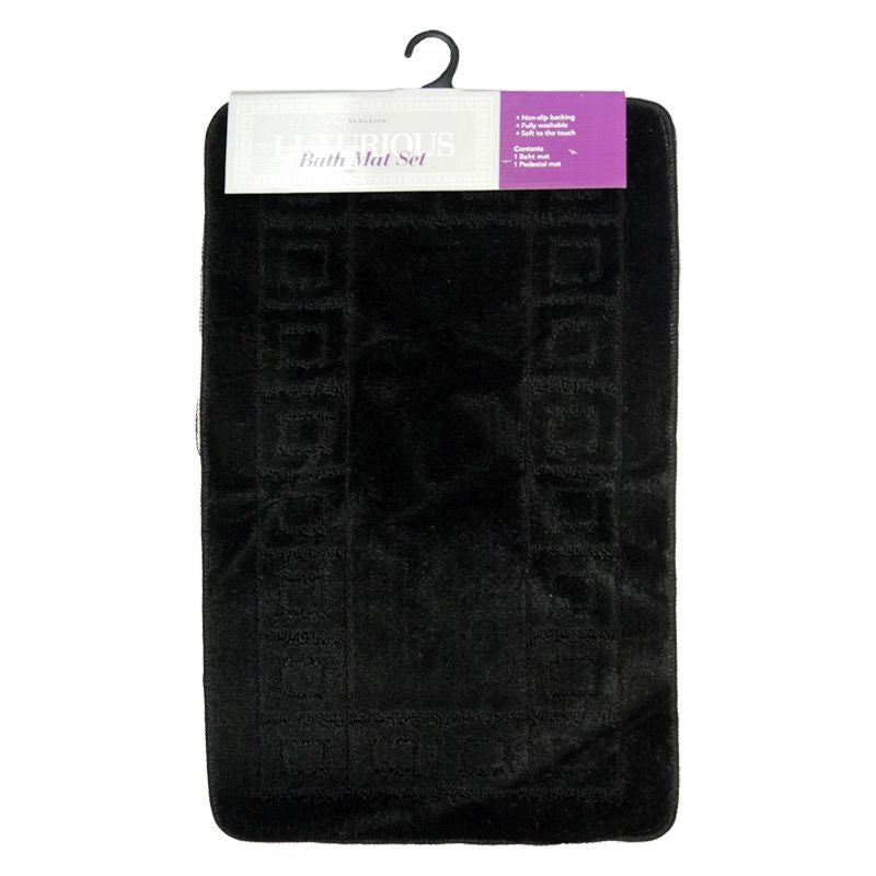 2 Piece Luxurious Bath Mat Set Black