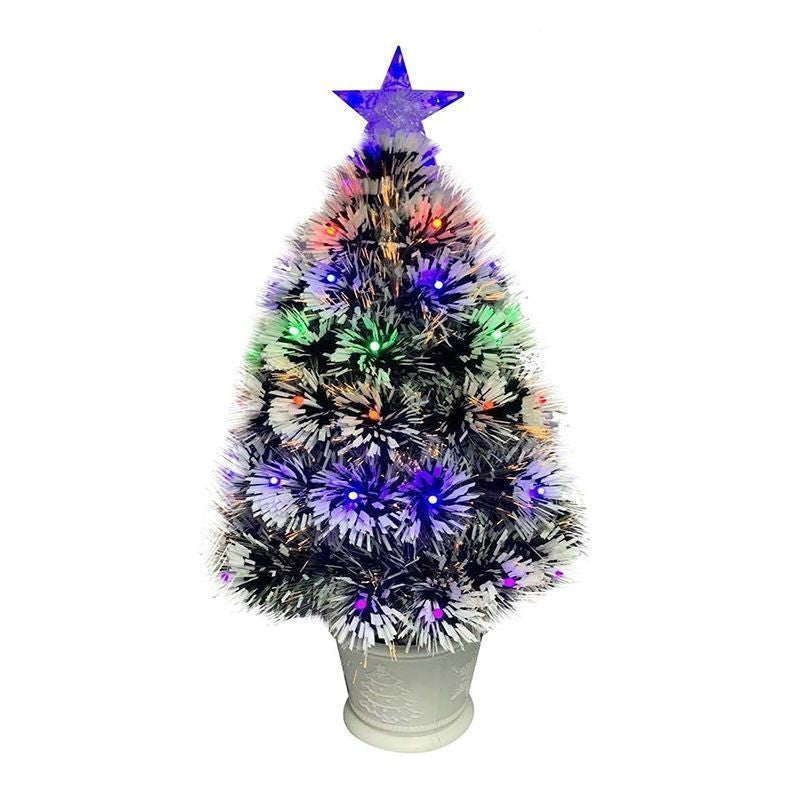 2 Foot Fibre Optic Christmas Tree Artificial - White Frosted Green with LED Lights Multicoloured Primary Image