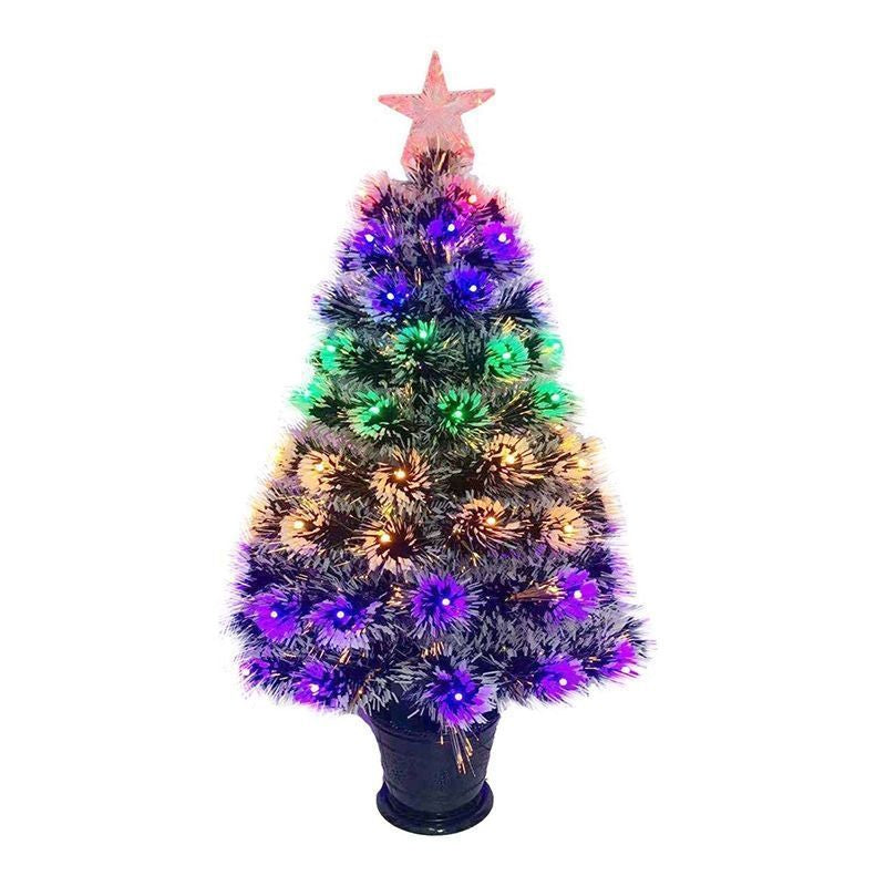 3 Foot Fibre Optic Christmas Tree Artificial - White Frosted Green with LED Lights Multicoloured Primary Image