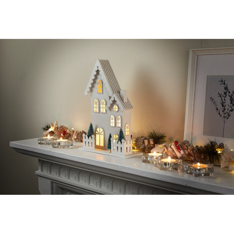 Wood Glitter House Christmas Decoration 10 LED Warm White - 30cm by Astralis Primary Image