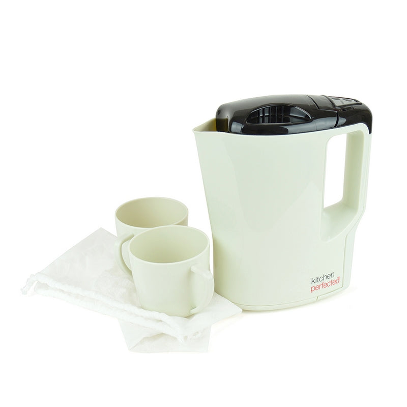 Kitchen Perfected Travel Kettle 900ml Cream And Black 1000W - With 2 Mugs