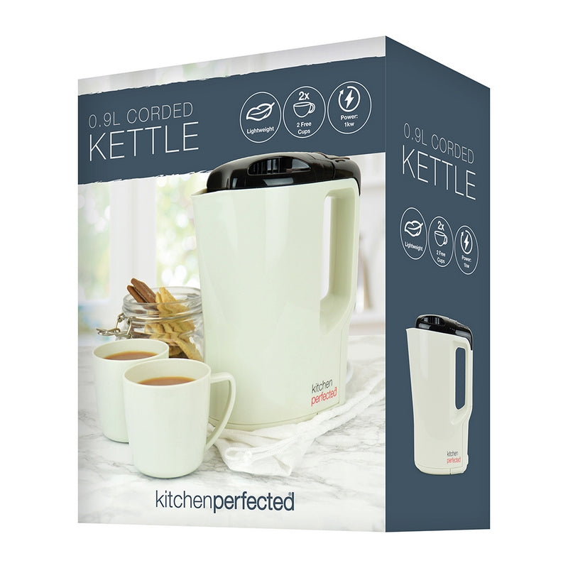 Kitchen Perfected Travel Kettle 900ml Cream And Black 1000W - With 2 Mugs