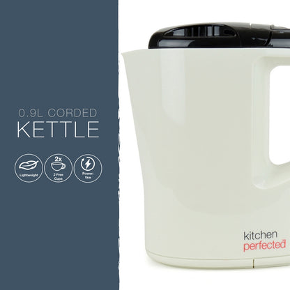 Kitchen Perfected Travel Kettle 900ml Cream And Black 1000W - With 2 Mugs