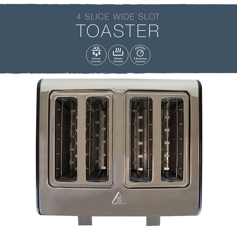 Kitchen Perfected Kitchen Toaster Wide Slot 4 Slice 1800W - Stainless Steel