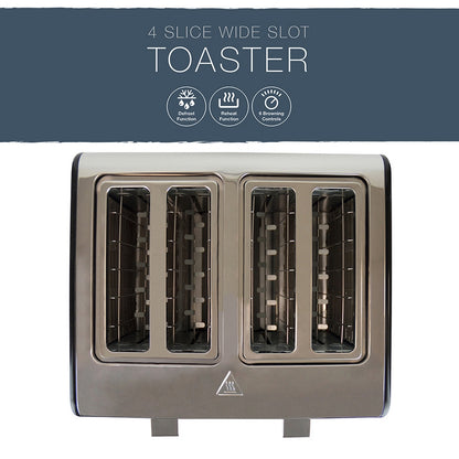 Kitchen Perfected Kitchen Toaster Wide Slot 4 Slice 1800W - Stainless Steel