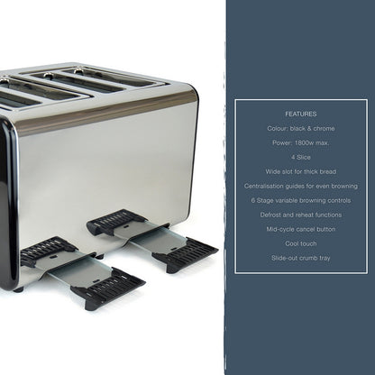 Kitchen Perfected Kitchen Toaster Wide Slot 4 Slice 1800W - Stainless Steel