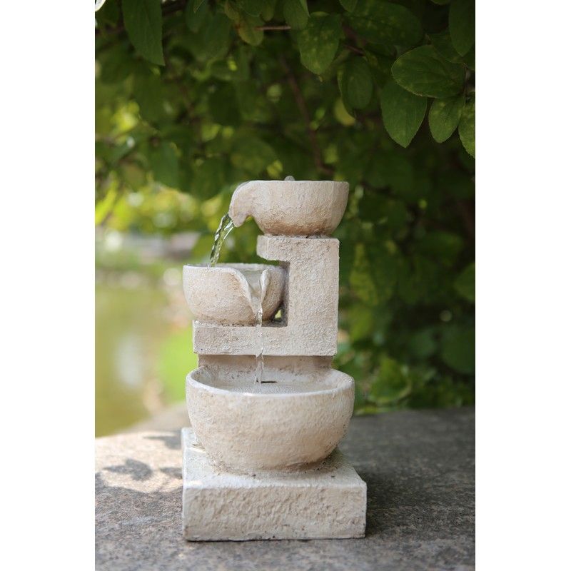 Stone Effect 3-Tier Cascading Solar Garden Fountain Water Feature - 27cm by Bright Garden Primary Image