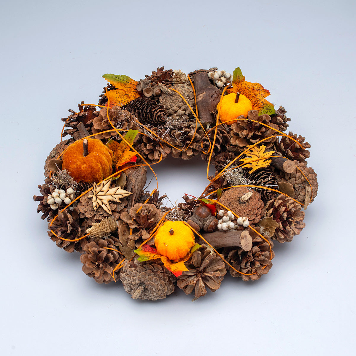 Pumpkin Wreath Halloween Decoration Brown & Orange with Pinecones & Berries - 33cm Primary Image
