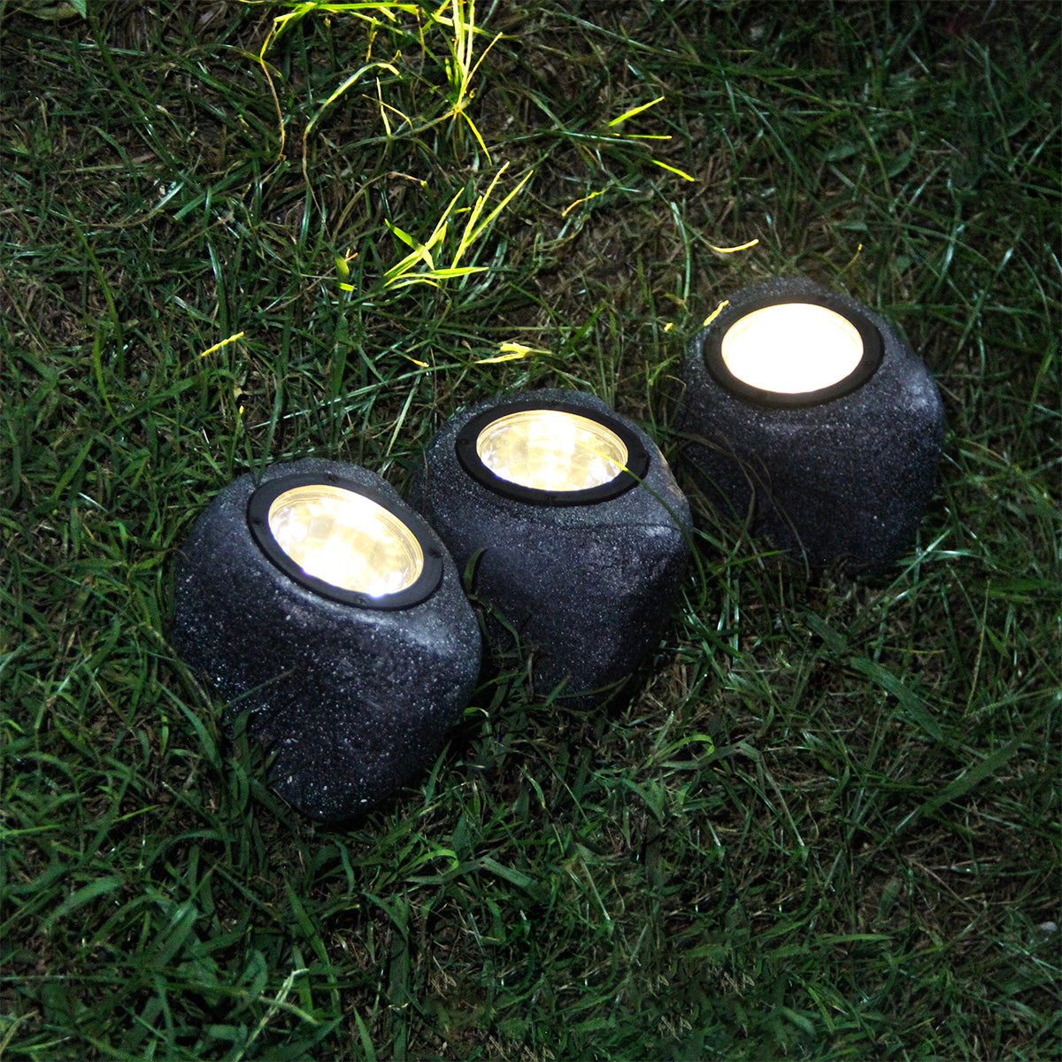3 Pack Stone Solar Garden Light Ornament Warm White LED - 3m by Bright Garden Primary Image