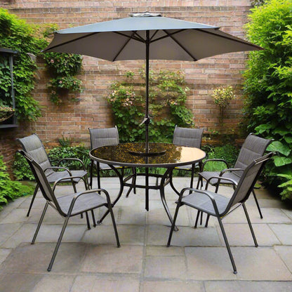 Montagu Garden Dining Set Round Table 135cm Turntable by Croft - 6 Seats