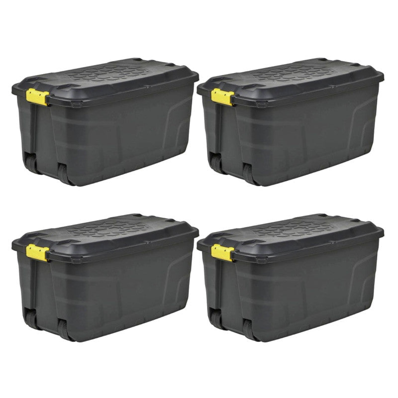 Strata 4 x Plastic Storage Box 145 Litres Extra Large - Black Heavy Duty by Strata