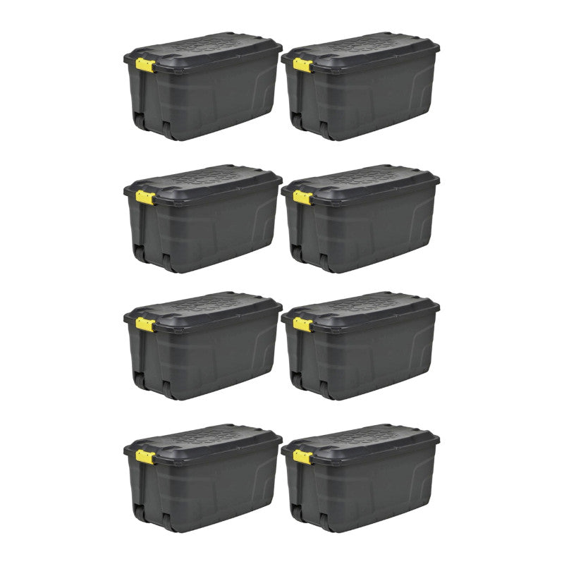 Strata 8 x Plastic Storage Box 145 Litres Extra Large - Black Heavy Duty by Strata