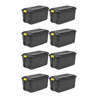 Strata 8 x Plastic Storage Box 145 Litres Extra Large - Black Heavy Duty by Strata