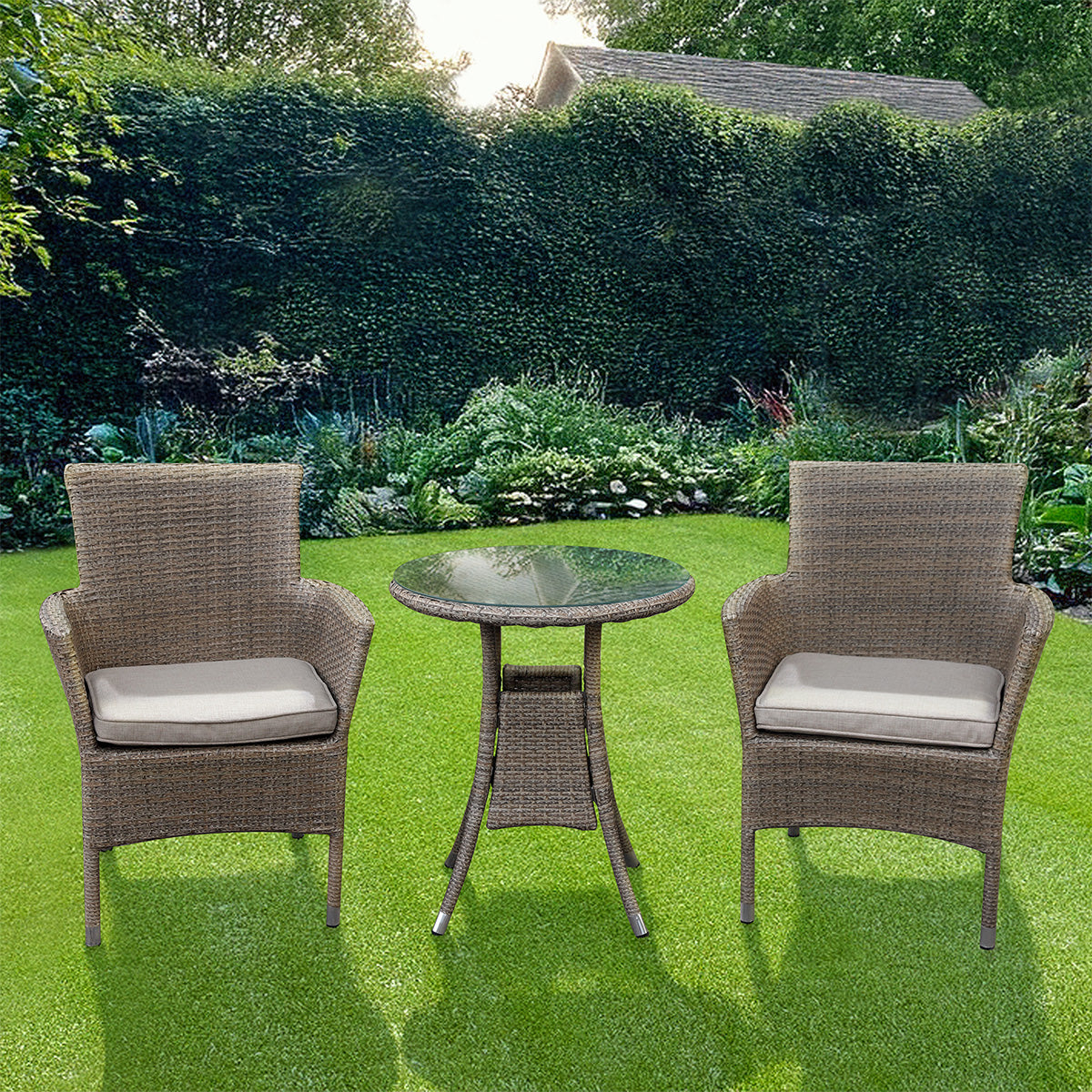 Avignon Garden Furniture Bistro Set Steel and Rattan Light Grey by Croft - 2 Seats Primary Image