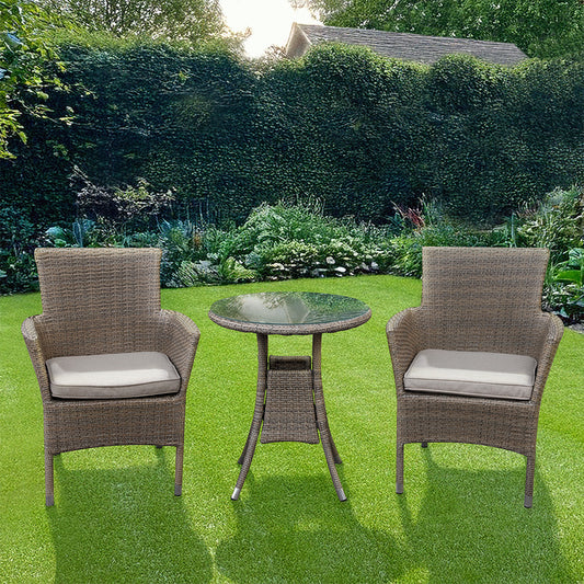 Avignon Garden Furniture Bistro Set Steel and Rattan Light Grey by Croft - 2 Seats