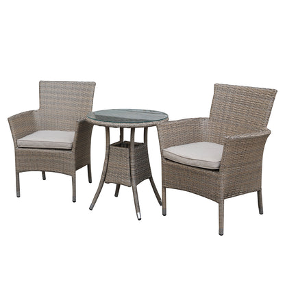 Avignon Garden Furniture Bistro Set Steel and Rattan Light Grey by Croft - 2 Seats