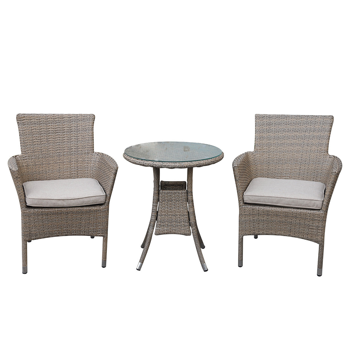 Avignon Garden Furniture Bistro Set Steel and Rattan Light Grey by Croft - 2 Seats