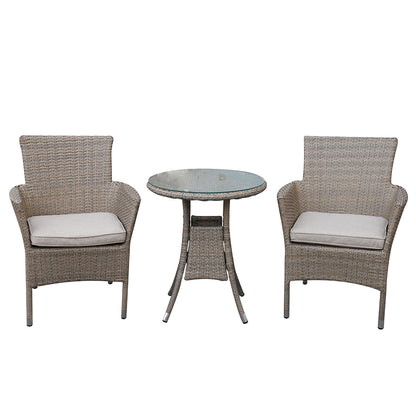 Avignon Garden Furniture Bistro Set Steel and Rattan Light Grey by Croft - 2 Seats