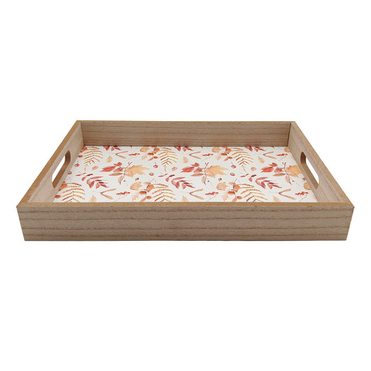 Autumn Tray Halloween Decoration Beige with Leaf Pattern - 35cm by Hamilton McBride