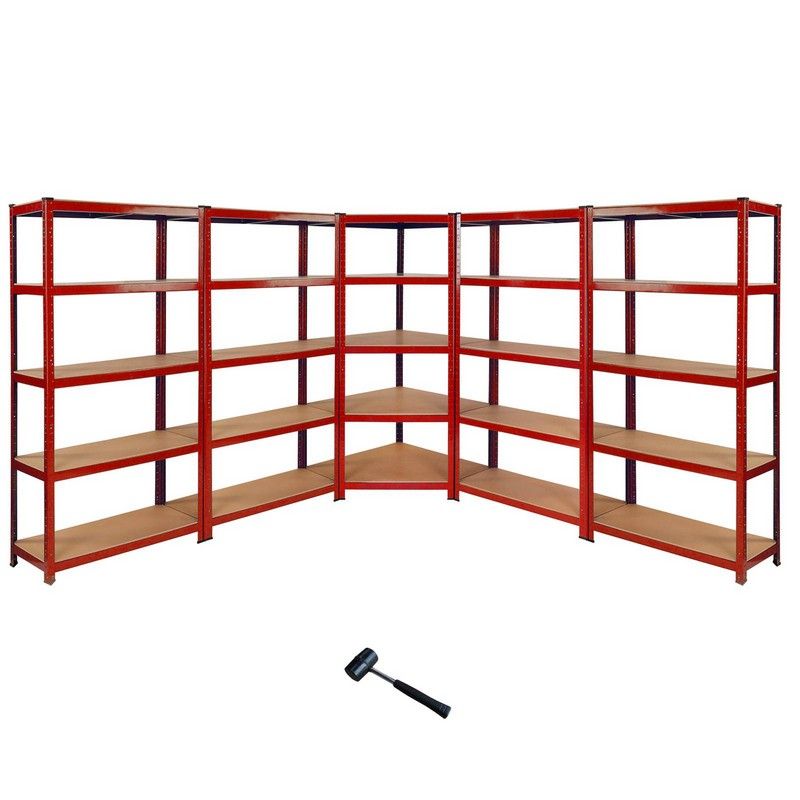 Raven Steel & MDF Shelving Units 180cm - Red Set Of Five Extra Strong Z-Rax 90cm Corner by Raven