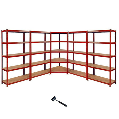 Raven Steel & MDF Shelving Units 180cm - Red Set Of Five Extra Strong Z-Rax 90cm Corner by Raven