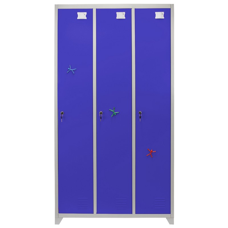 Raven Steel Locker 3 Compartments 180cm - Grey & Blue Flatpack by Raven