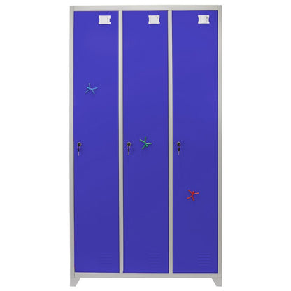 Raven Steel Locker 3 Compartments 180cm - Grey & Blue Flatpack by Raven