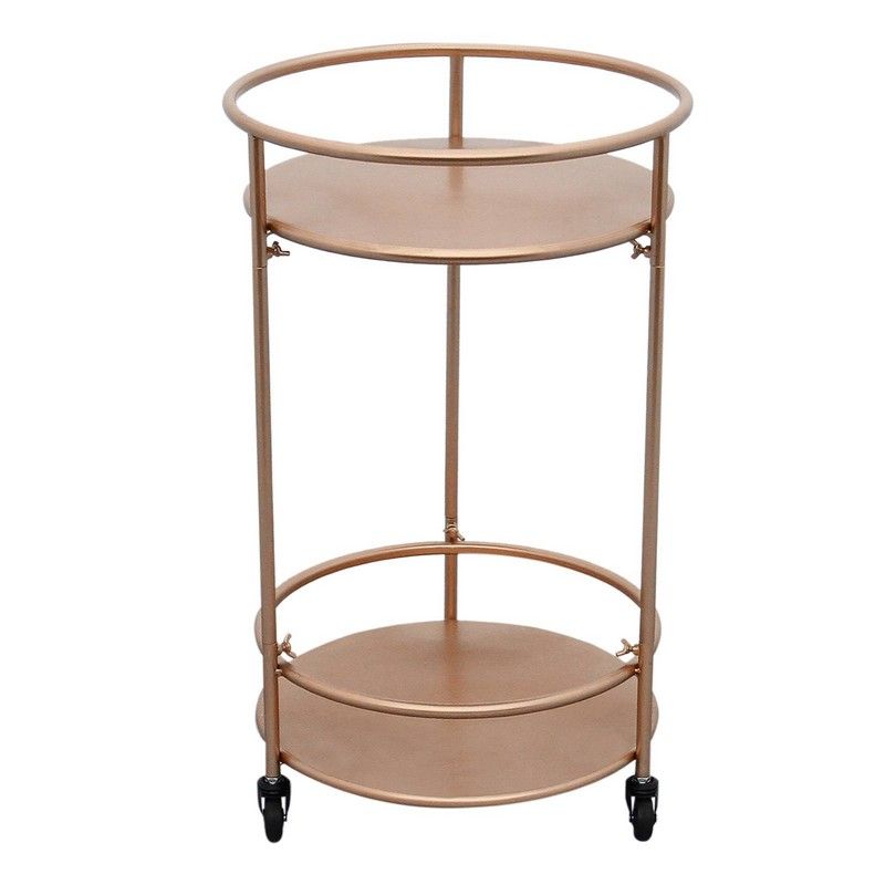 Anglian Furniture Deco Circular Bar Cart Metal & Glass Rose Gold 1 Shelf