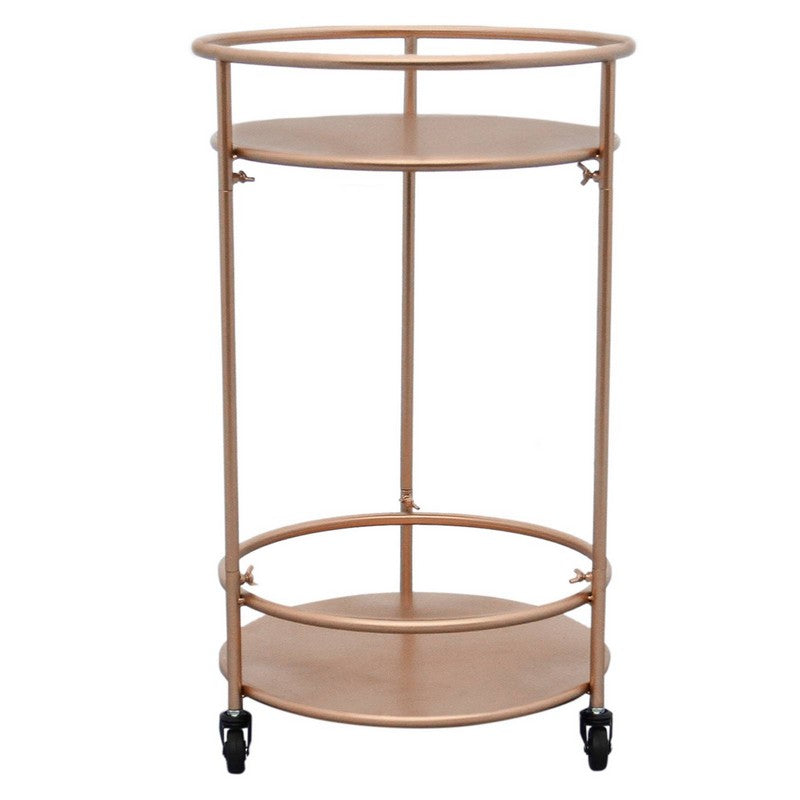 Anglian Furniture Deco Circular Bar Cart Metal & Glass Rose Gold 1 Shelf