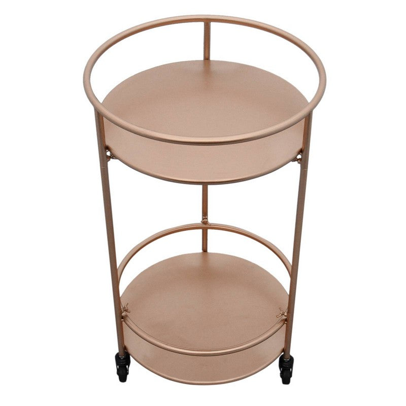 Anglian Furniture Deco Circular Bar Cart Metal & Glass Rose Gold 1 Shelf