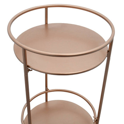 Anglian Furniture Deco Circular Bar Cart Metal & Glass Rose Gold 1 Shelf