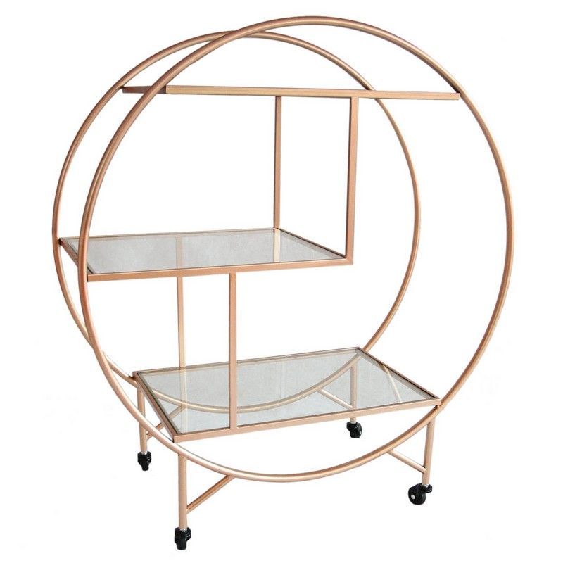 Anglian Furniture Deco Bar Cart Metal & Glass Rose Gold 2 Shelves