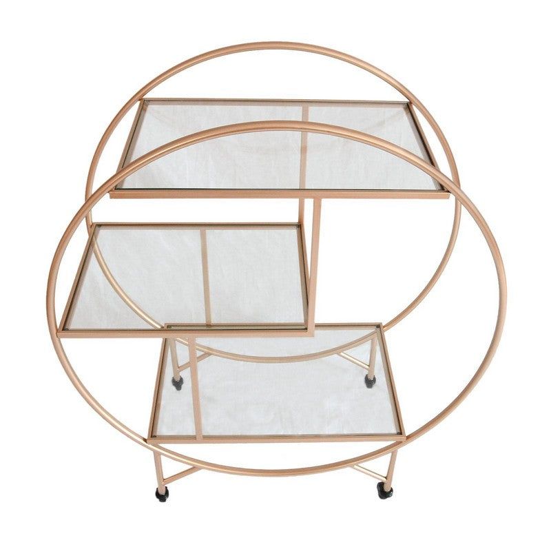 Anglian Furniture Deco Bar Cart Metal & Glass Rose Gold 2 Shelves