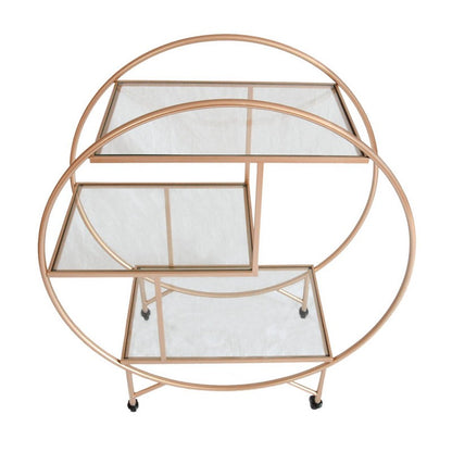 Anglian Furniture Deco Bar Cart Metal & Glass Rose Gold 2 Shelves