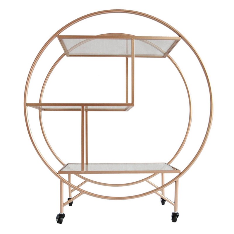 Anglian Furniture Deco Bar Cart Metal & Glass Rose Gold 2 Shelves