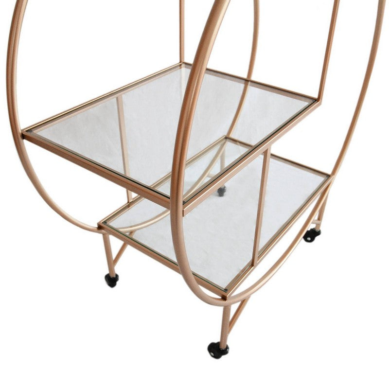 Anglian Furniture Deco Bar Cart Metal & Glass Rose Gold 2 Shelves