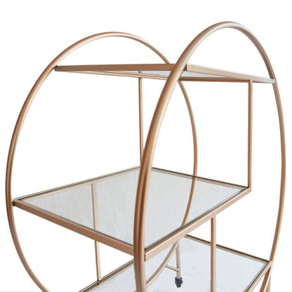 Anglian Furniture Deco Bar Cart Metal & Glass Rose Gold 2 Shelves