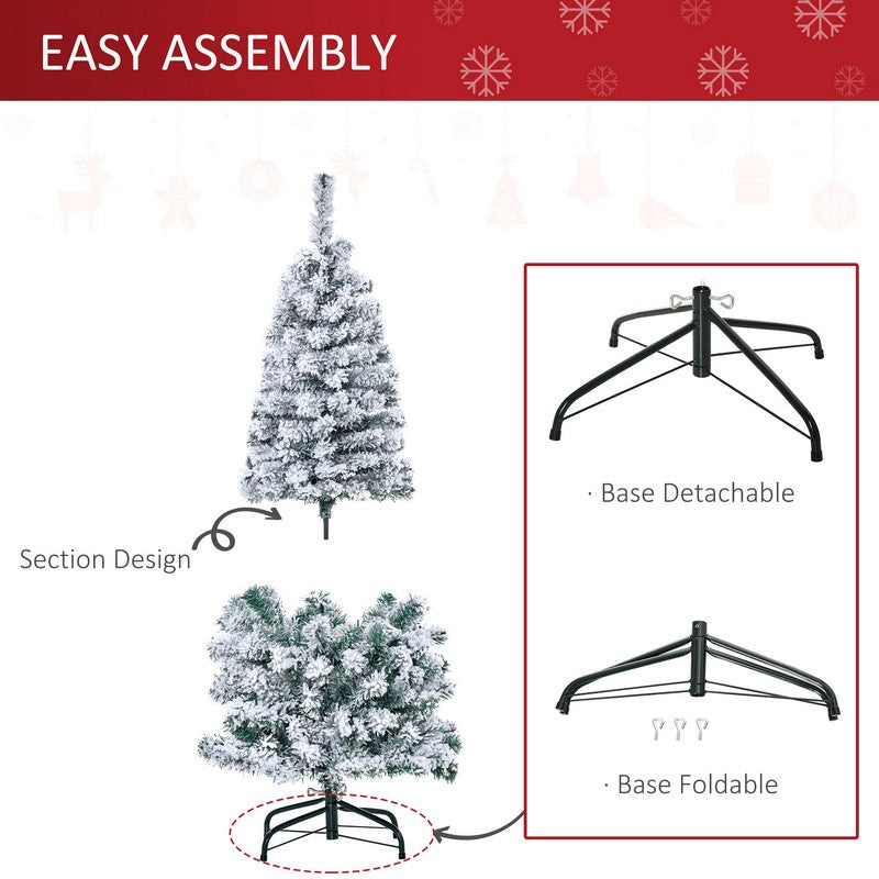 4 Foot Prelit Artificial Snow Flocked Christmas Tree with Warm White LED Light