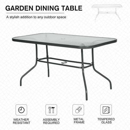 Aquatex Glass Garden Table Curved Metal Frame Parasol Hole 4 Legs Outdoor Grey