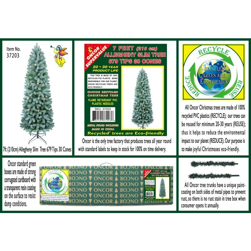 7 Foot Oncor Allegheny Slim Christmas Tree Artificial - White Frosted Green 700 Tips