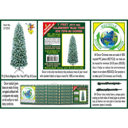 7 Foot Oncor Allegheny Slim Christmas Tree Artificial - White Frosted Green 700 Tips