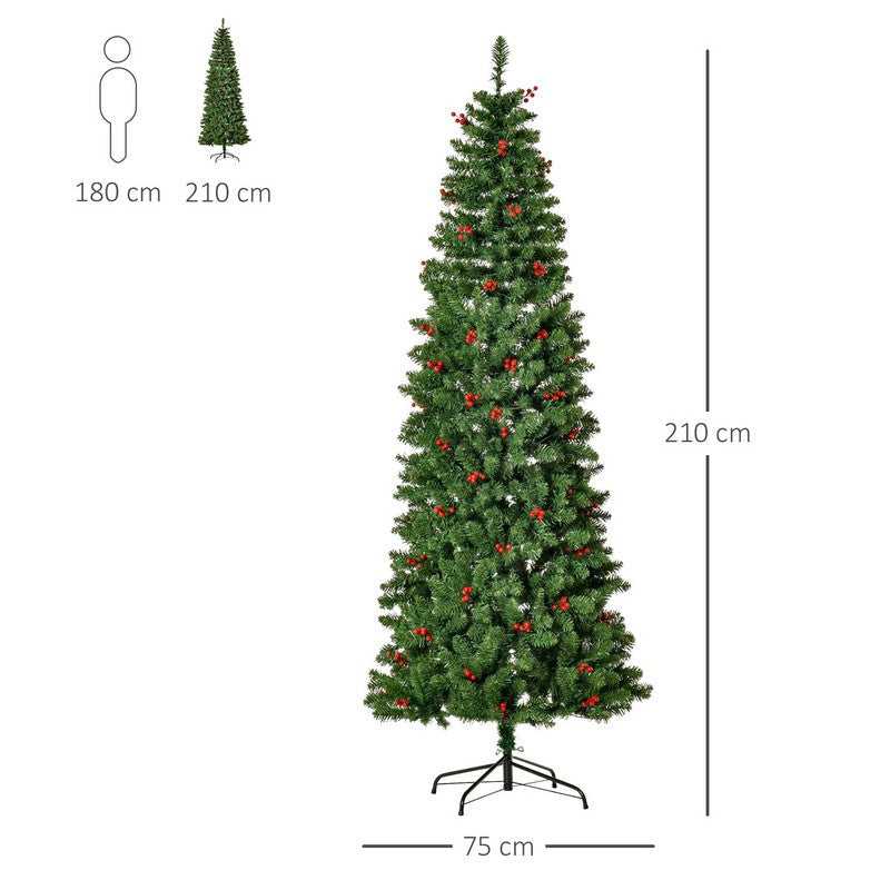 7 Foot Prelit Artificial Pencil Christmas Tree with Warm White LED Light