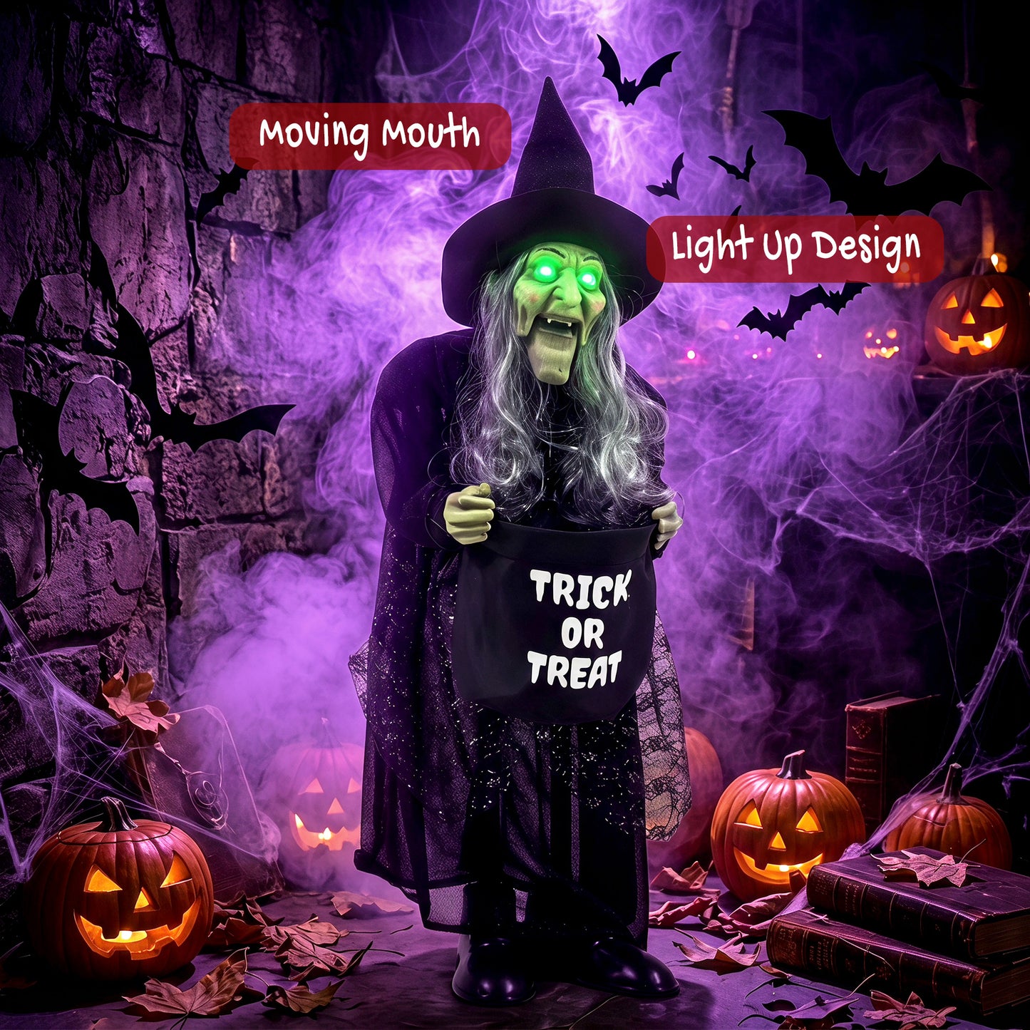 Animated Witch Halloween Decoration - 94cm